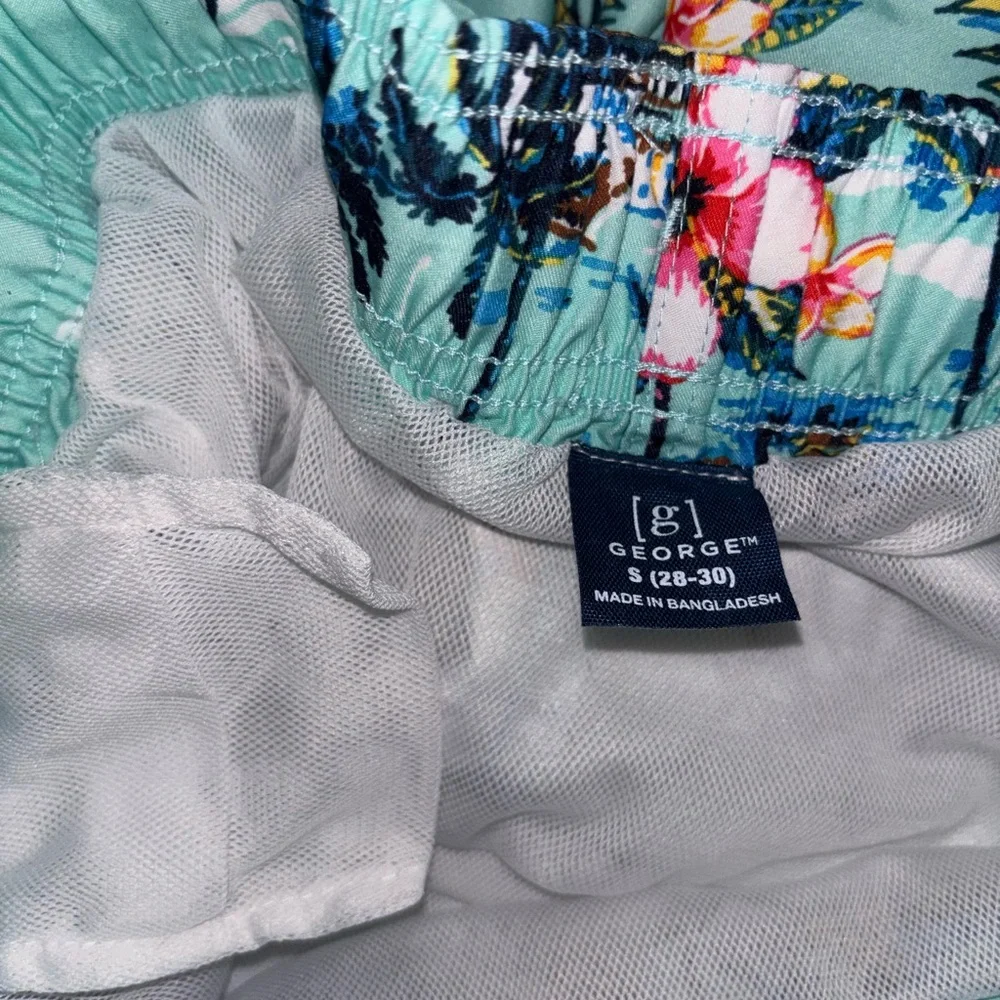 Men's Aqua Tropical Print Swim Trunks